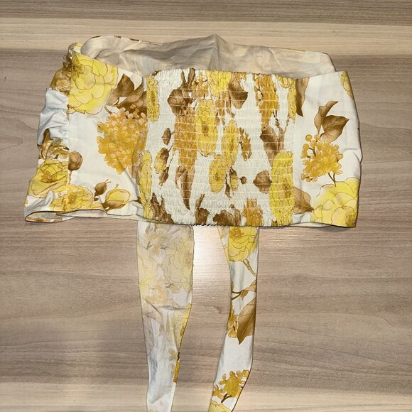 ba&sh Naimee Jaune Yellow White Floral Print Strapless Tube Top Women's Small S - Picture 8 of 8